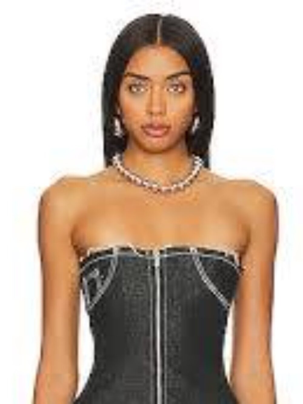 SAMI MIRO VINTAGE Curve Strapless Top In Raw Denim, NWT, Size Xsmall